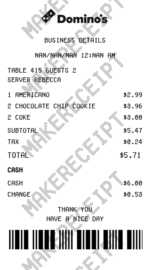 Dominos Receipt preview