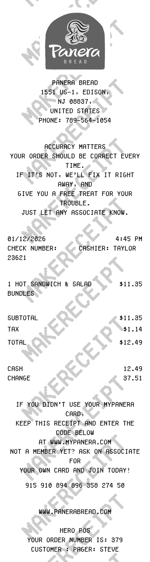 Panera Bread Receipt preview