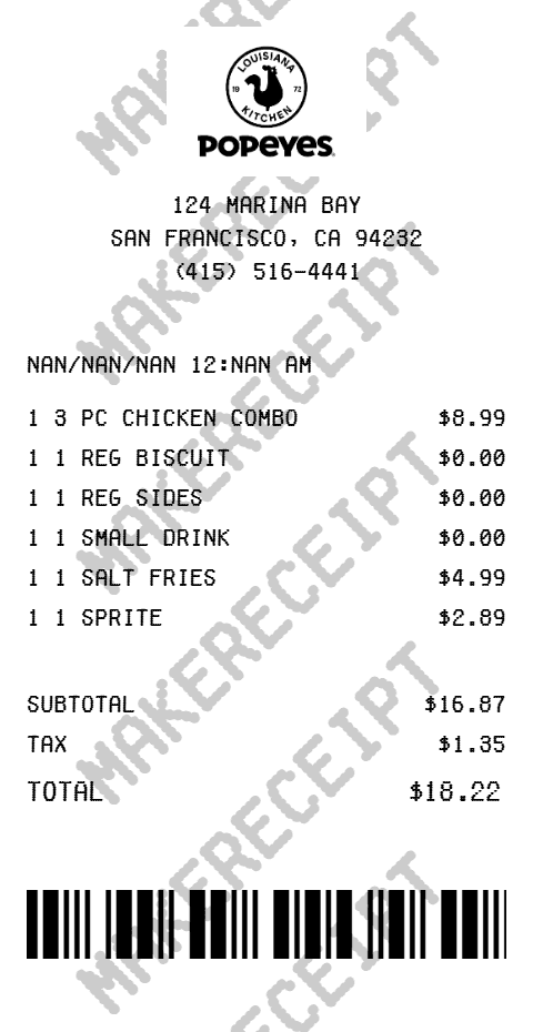 Popeyes Receipt preview