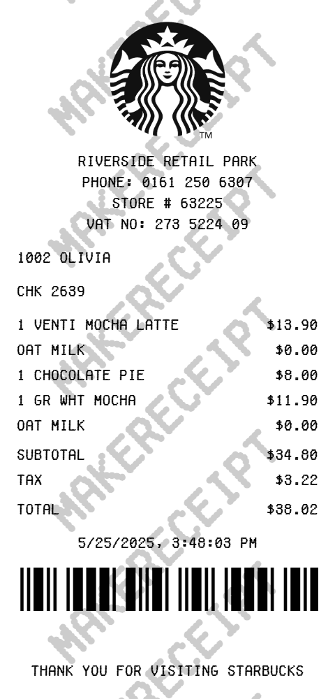 Starbucks Receipt preview