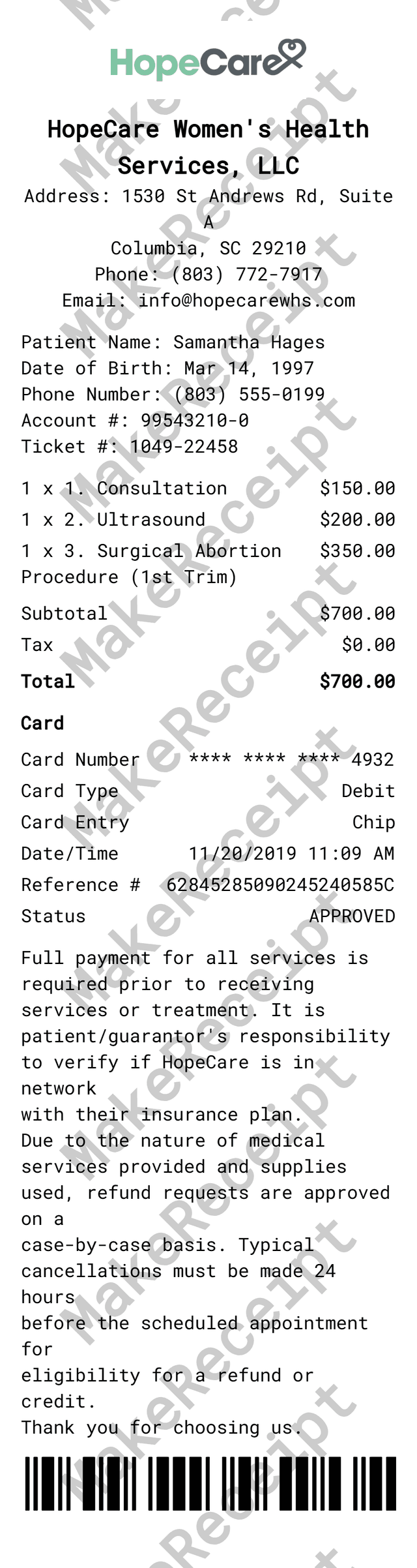 Medical Service Receipt preview