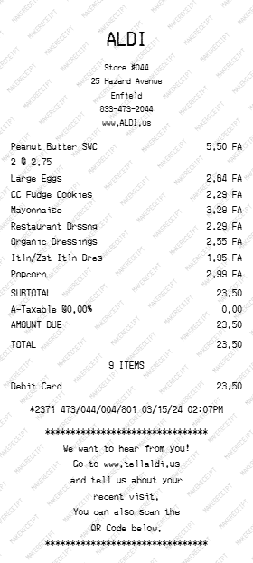 Aldi Receipt preview