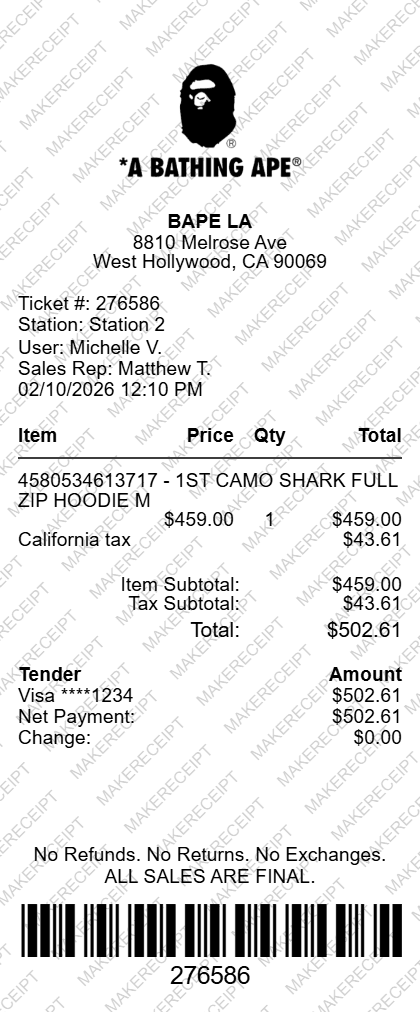 Bape Receipt preview