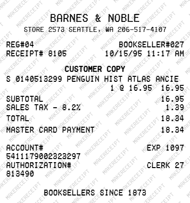 Barnes & Noble Receipt preview