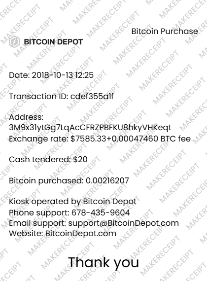 Bitcoin Receipt preview