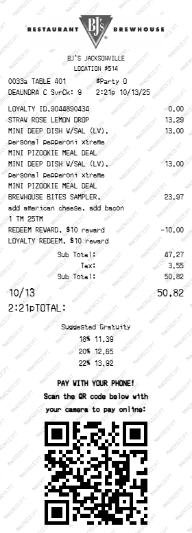 BJ's Receipt preview