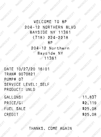 BP Gas Receipt preview
