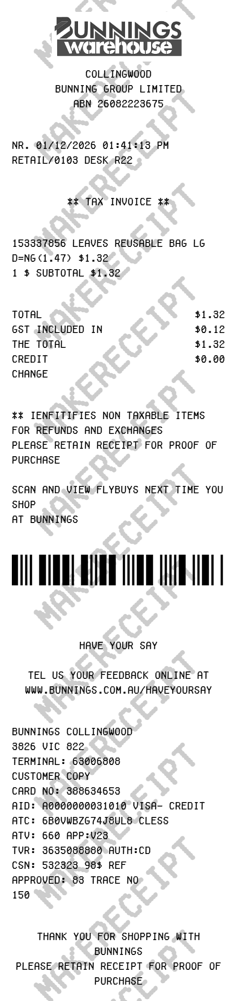 Bunnings Receipt preview