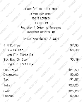 Carl's Jr. Receipt