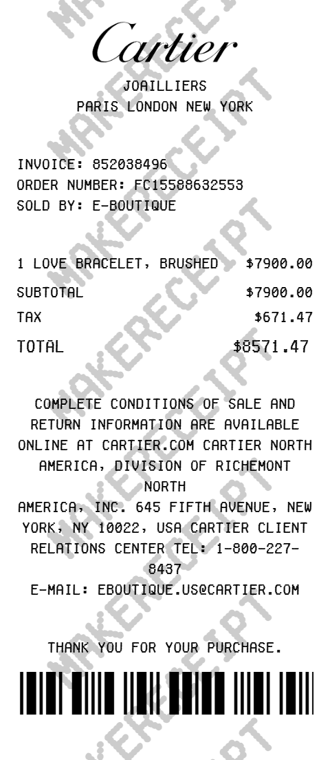 Cartier Receipt