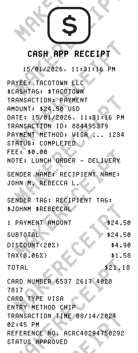 Cash App Receipt preview