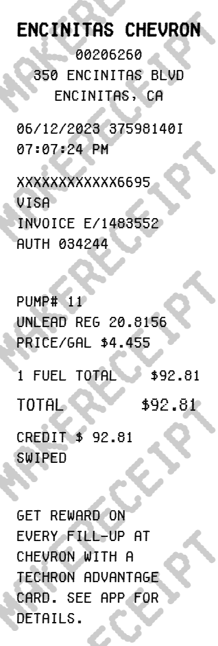 Chevron Receipt preview