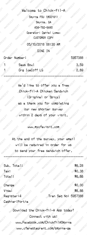 Chick-fil-A Receipt