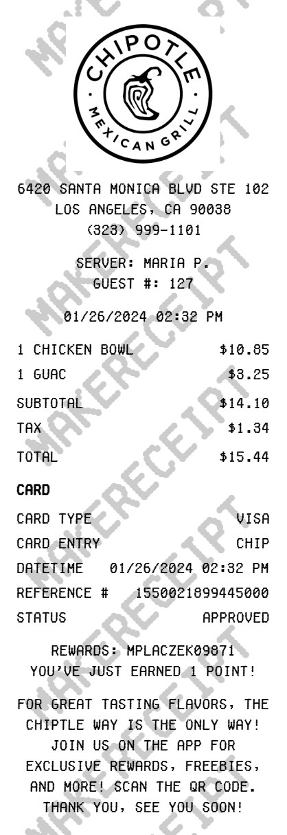Chipotle Receipt