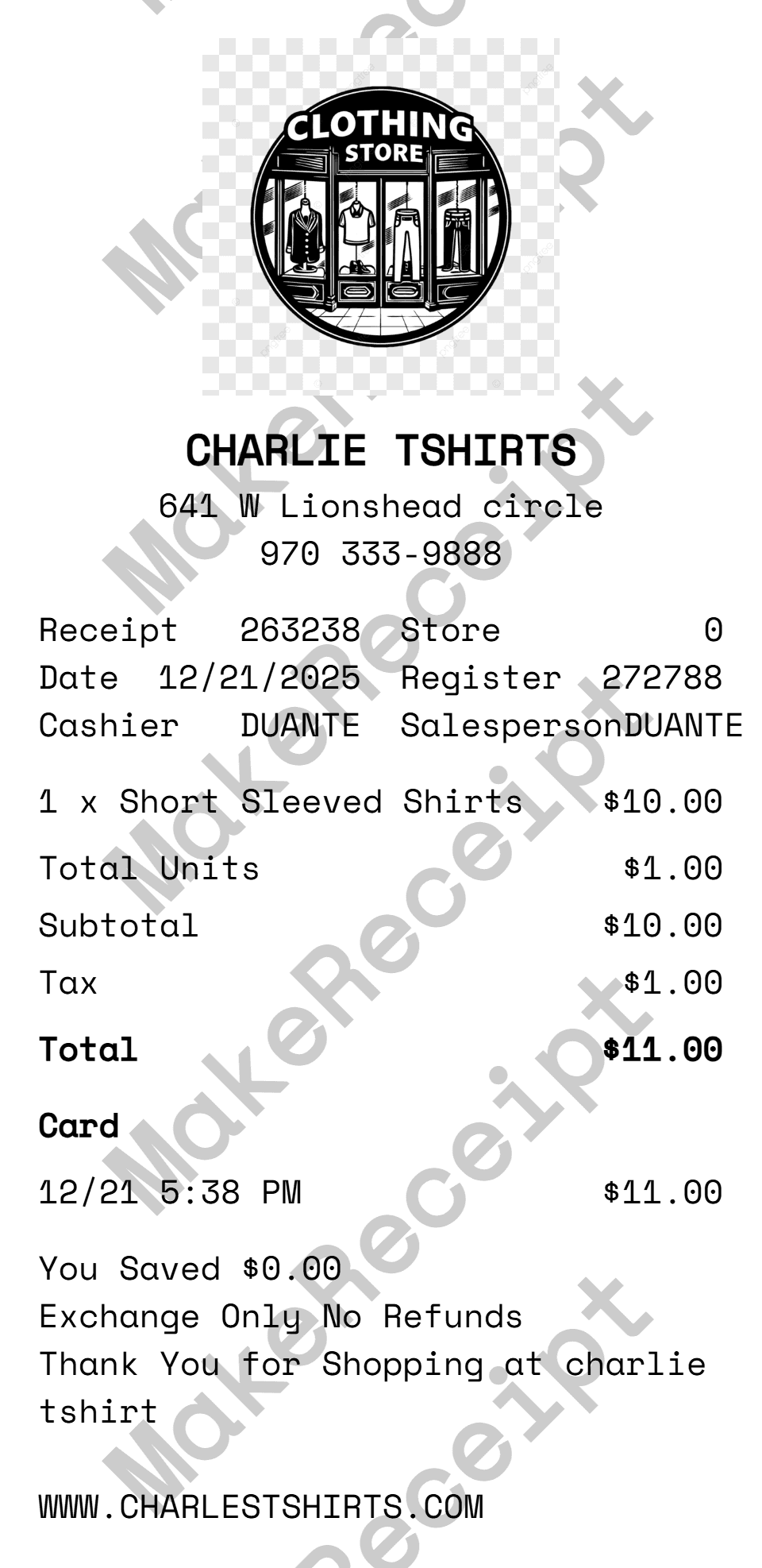 Clothing Receipt