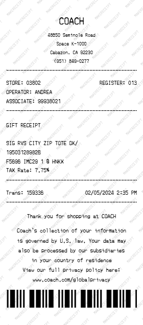 Coach Receipt preview