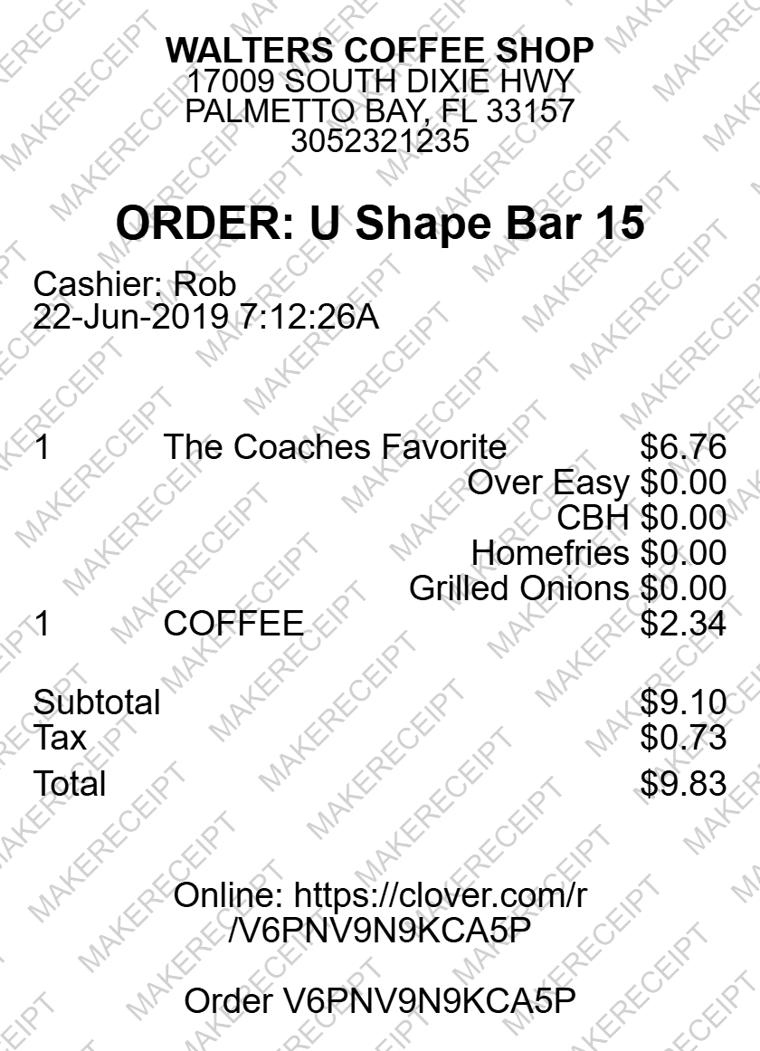 Coffee Shop Receipt