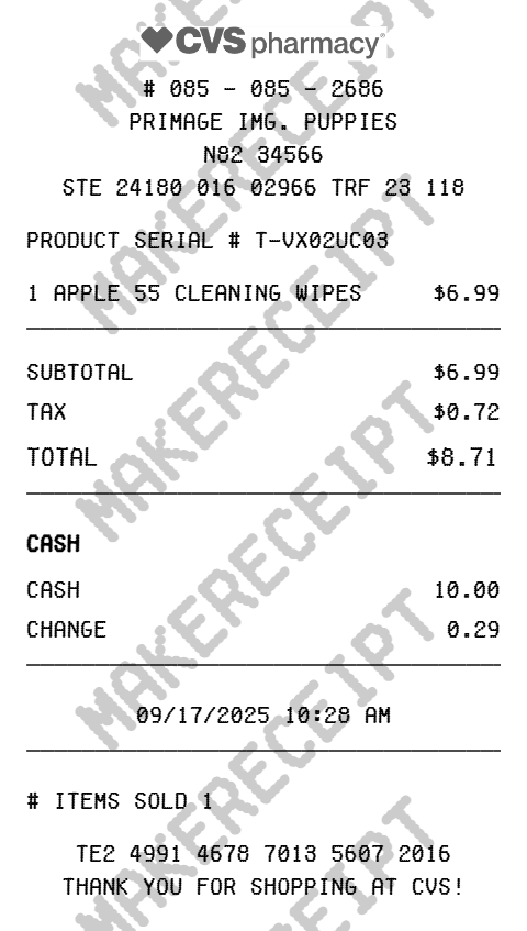 CVS Pharmacy Receipt preview