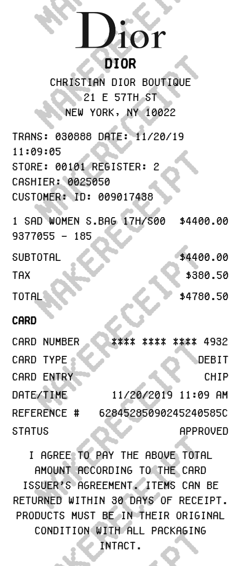 Dior Receipt preview