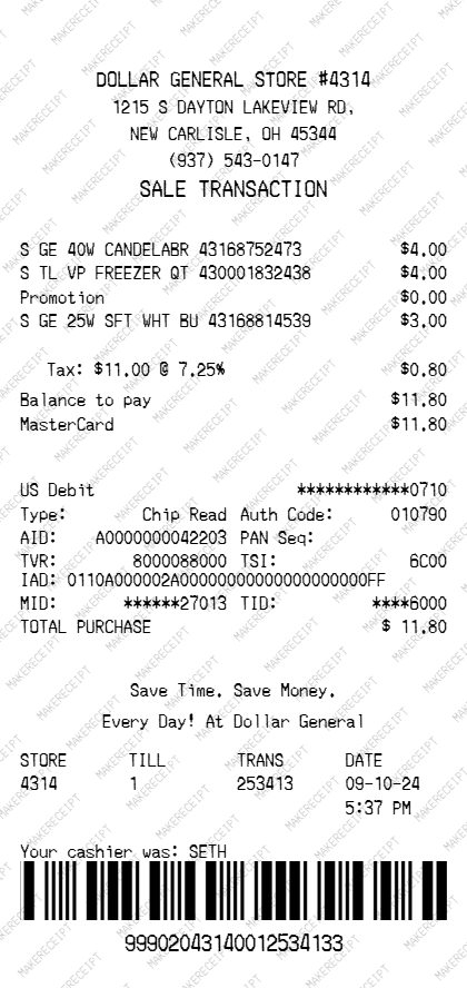Dollar General Receipt preview