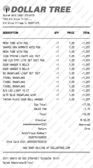 Dollar Tree Receipt preview