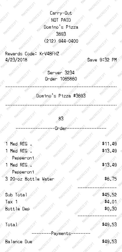 Dominos Receipt