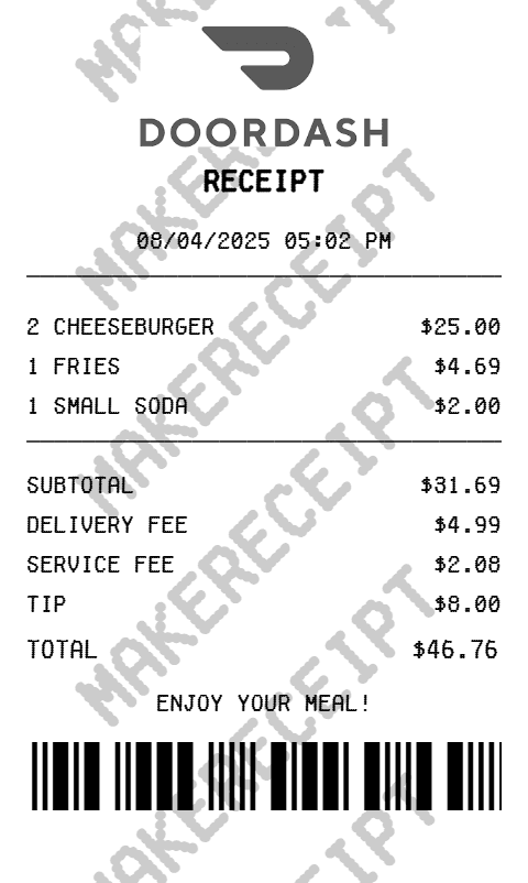 DoorDash Receipt