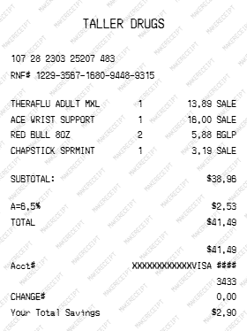 Drug Pharmacy Receipt preview