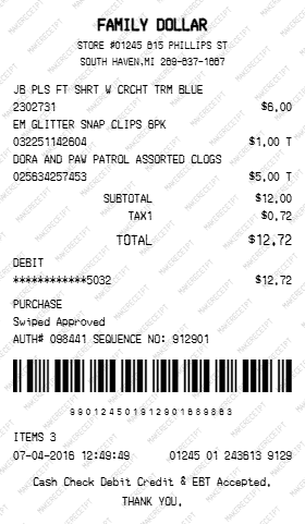 Family Dollar Receipt preview