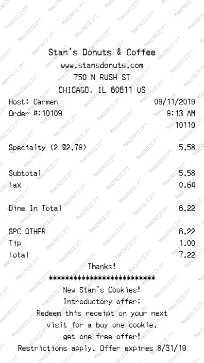 Fast Food Receipt preview