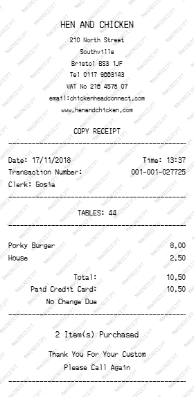 Food Dining Receipt