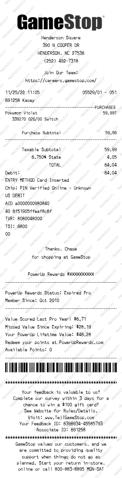 GameStop Receipt preview