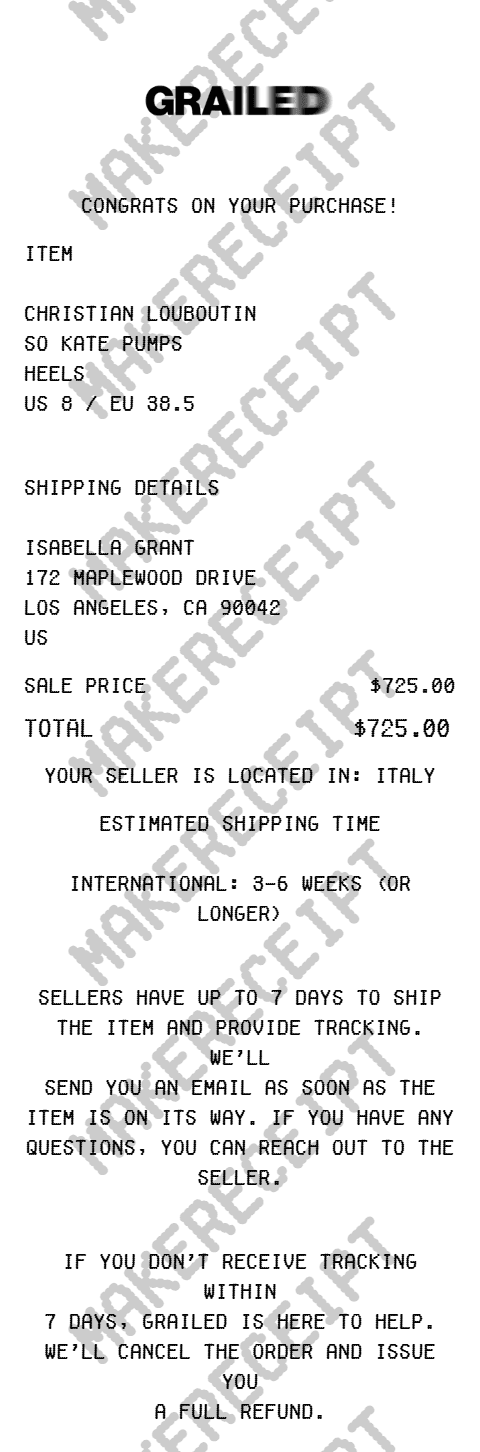Grailed Receipt preview