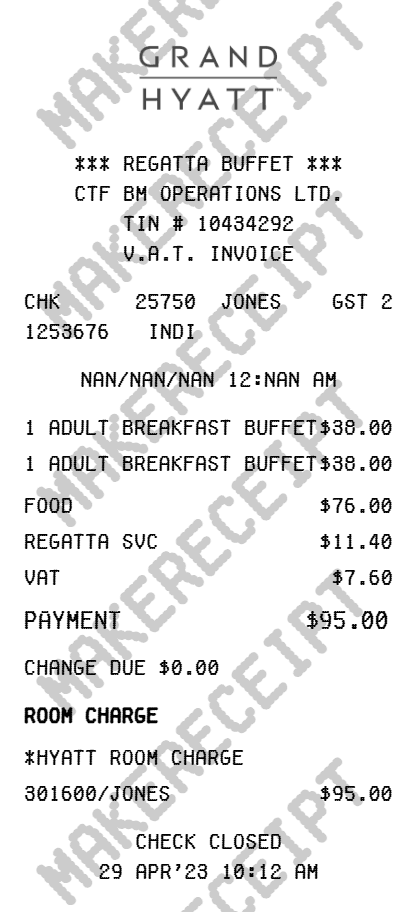 Grand Hyatt Receipt