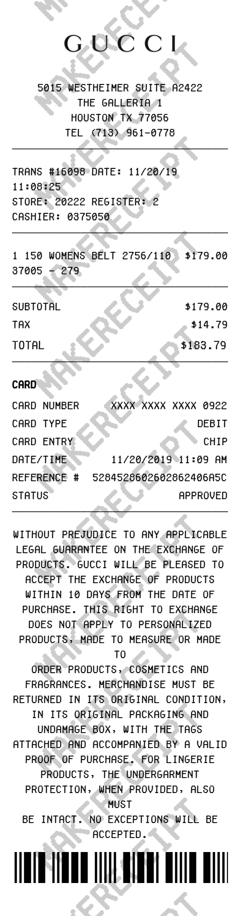 Gucci Receipt preview