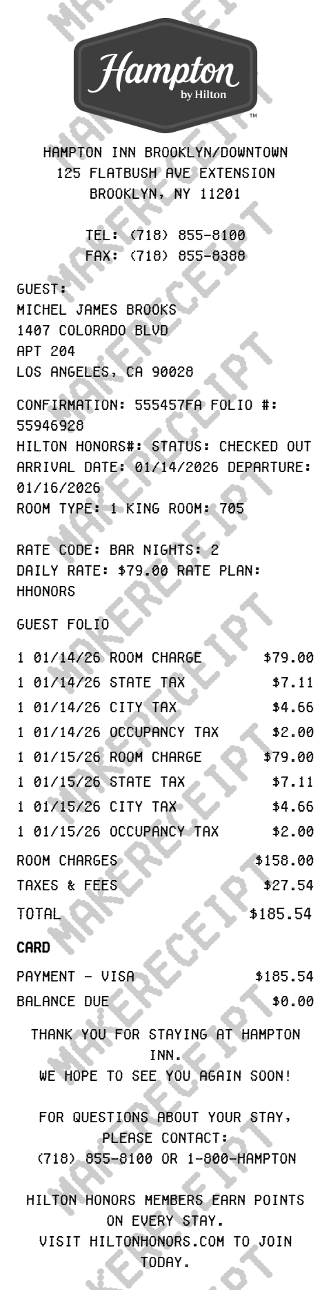 Hampton Inn Receipt preview