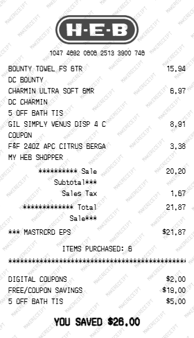 HEB Receipt