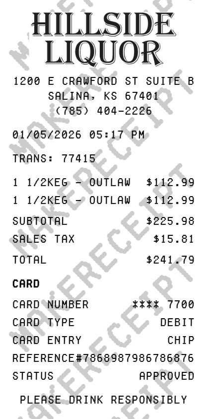 Hillside Liquor Receipt preview