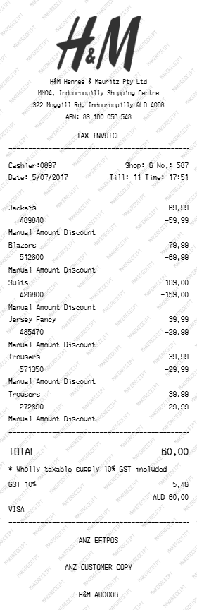 H&M Receipt preview