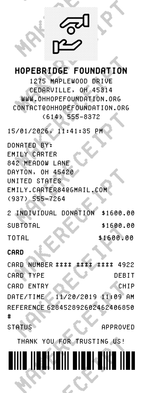 HopeBridge Foundation Receipt