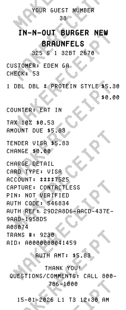 In-N-Out Receipt