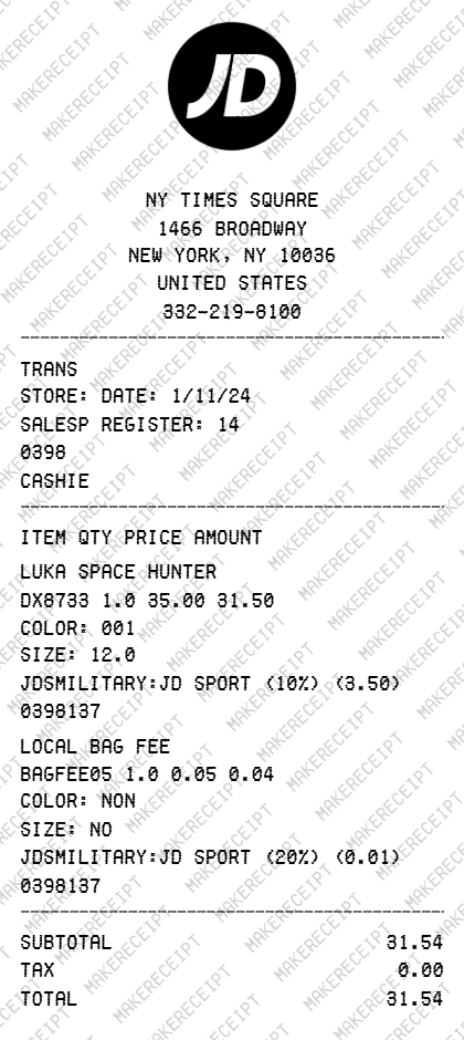 JD Sports Receipt preview