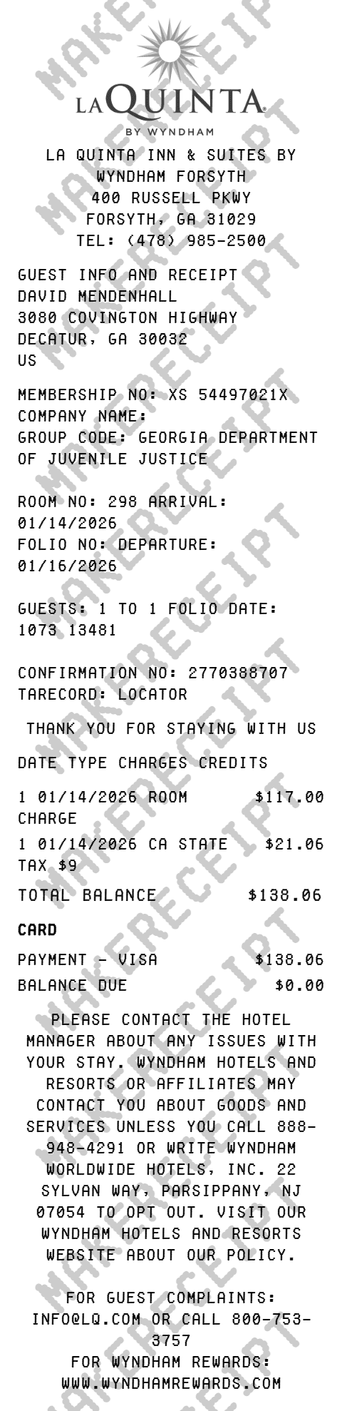 La Quinta Receipt preview