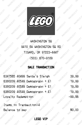 LEGO Receipt preview