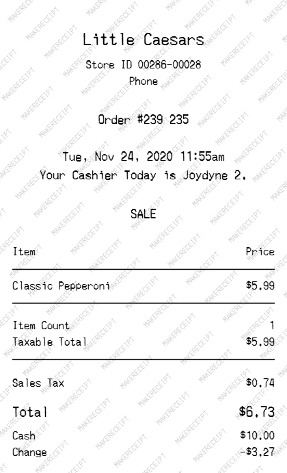 Little Caesars Receipt preview