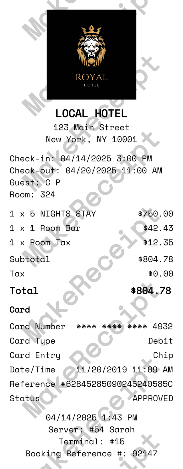 Local Hotel Receipt preview