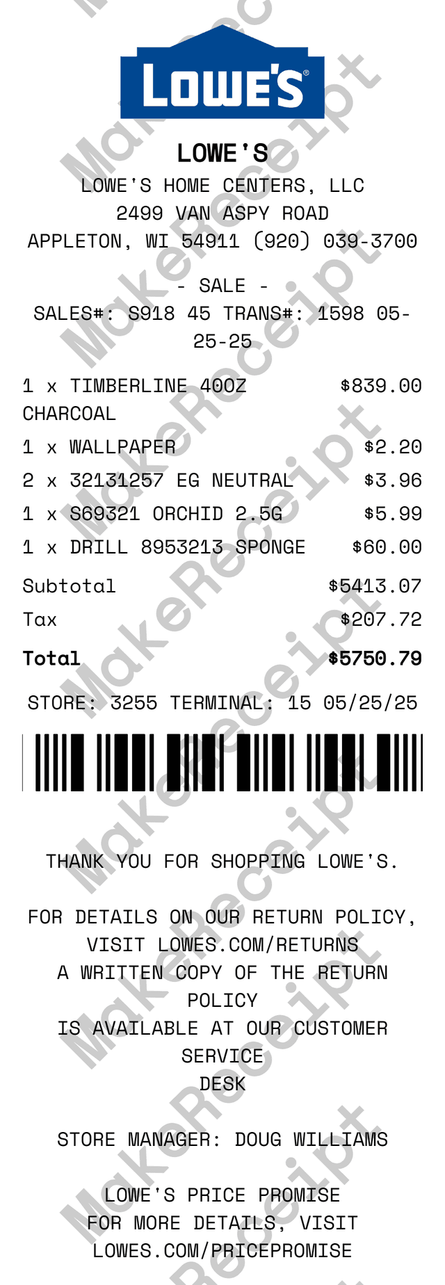 Lowe's Receipt preview