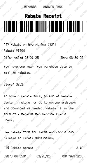 Menards Receipt preview