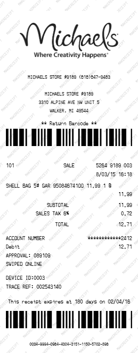 Michaels Receipt preview