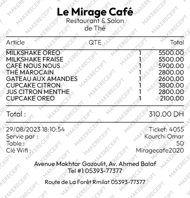 Mirage Receipt preview